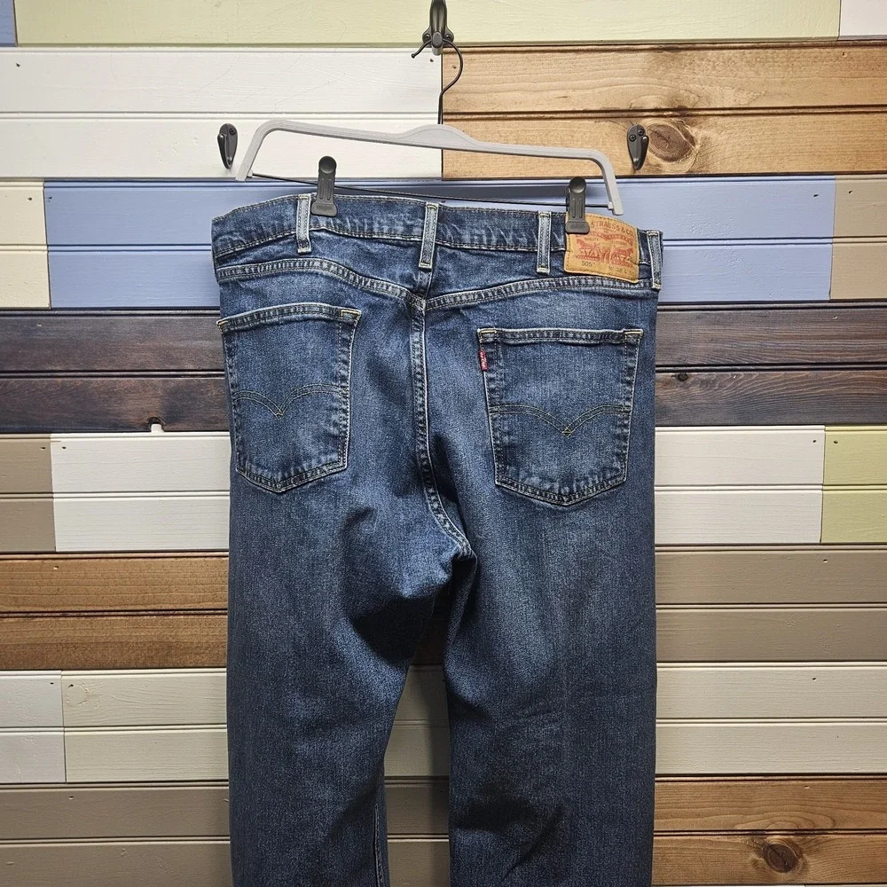 Levis 505 Jeans Mens 38x30 Straight Leg Denim Cotton Dark‎ Wash American